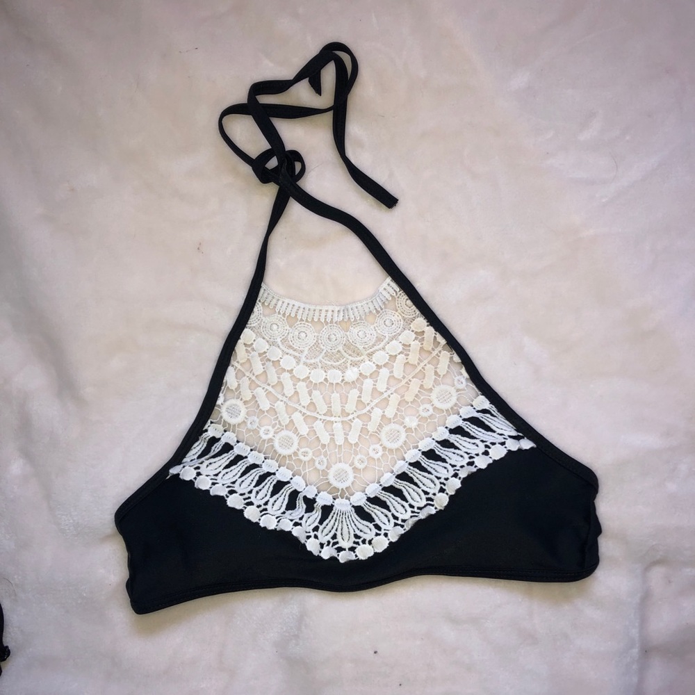 black bathing suit bikini top with lace